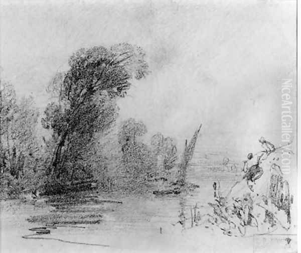 A French river scene Oil Painting by Richard Parkes Bonington