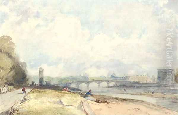 The Pont de la Concorde with the Tuileries from the Cour de la Reine, Paris Oil Painting by Richard Parkes Bonington