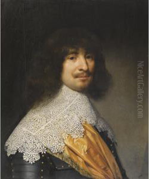 Portrait Of A Gentleman, Probably Sir Thomas Aston (1600-1646) In A White Lace Collar And A Fringed Sash Oil Painting by Gerrit Van Honthorst