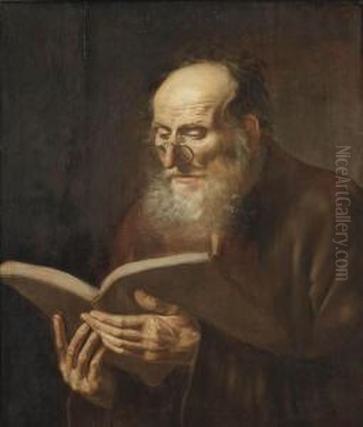 A Bearded Man Reading Oil Painting by Dirk Van Hoogstraten