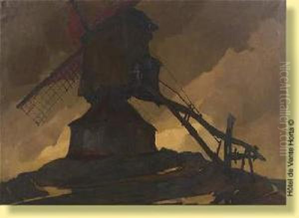 Le Moulin Oil Painting by Jozef Van Hooste