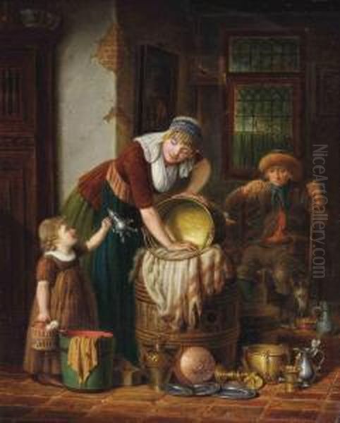 Mother's Little Helper Oil Painting by Johanus Petrus Van Horstok