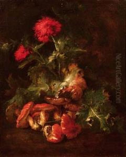 Natura Morta Con Funghi E Fiori Oil Painting by Niccolino Van Houbraken