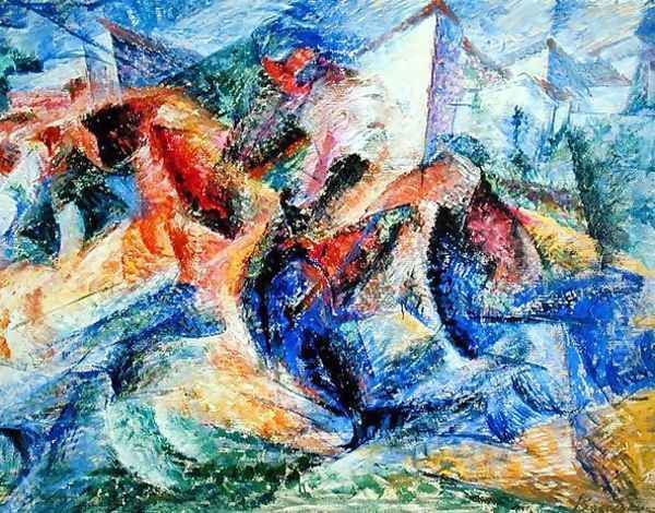 Horse and Rider and Buildings, 1914 Oil Painting by Umberto Boccioni