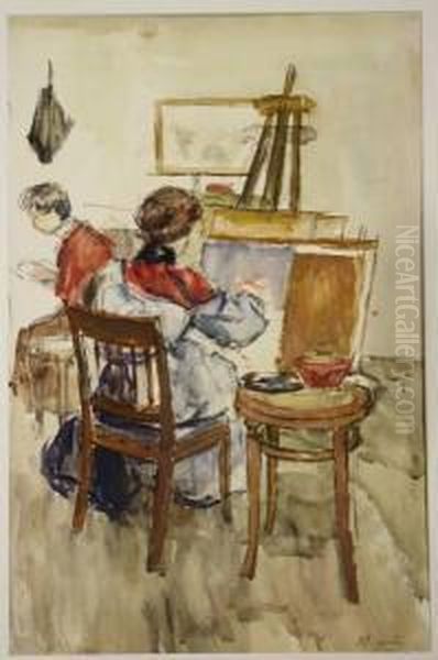 Kunstenares In Het Atelier Oil Painting by Barbara Elisabeth Van Houten