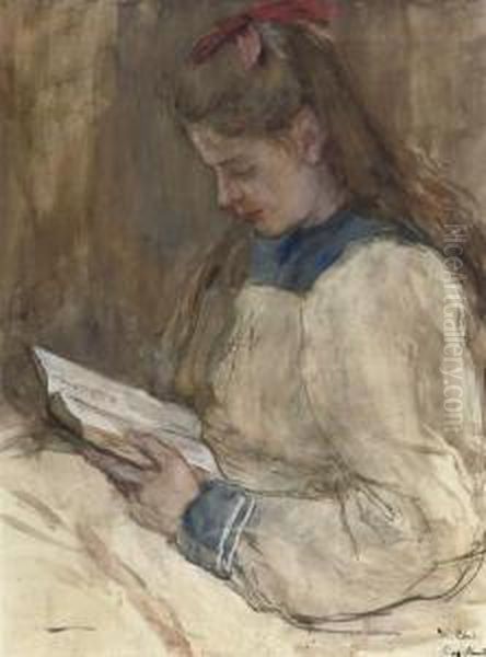 Portrait Of Marie Reading Oil Painting by Barbara Elisabeth Van Houten