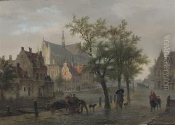 A Capriccio View Of Leiden Oil Painting by Bartholomeus J. Van Hove