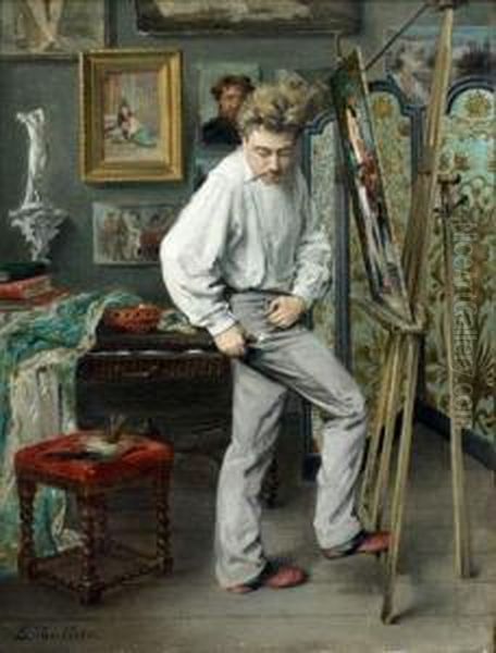 Le Peintre Dans Son Atelier Oil Painting by Edmond Theodor Van Hove