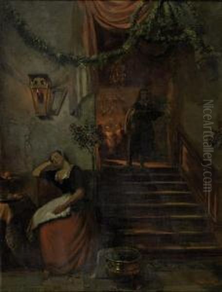 Servant Napping In The Doorway To The Ballroom Oil Painting by Hubertus, Huib Van Hove