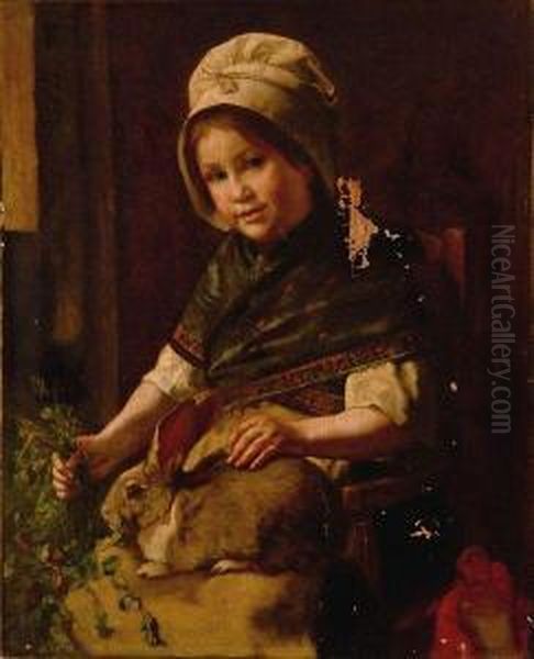 Filette Avec Son Lapin Oil Painting by Victor Van Hove