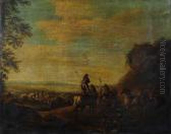 Classical Figures Finding Treasure After A Battle Oil Painting by Jan van Huchtenburg