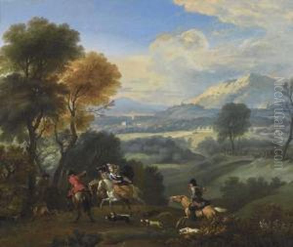 Hunting Group On Horseback. Oil Painting by Jan van Huchtenburg