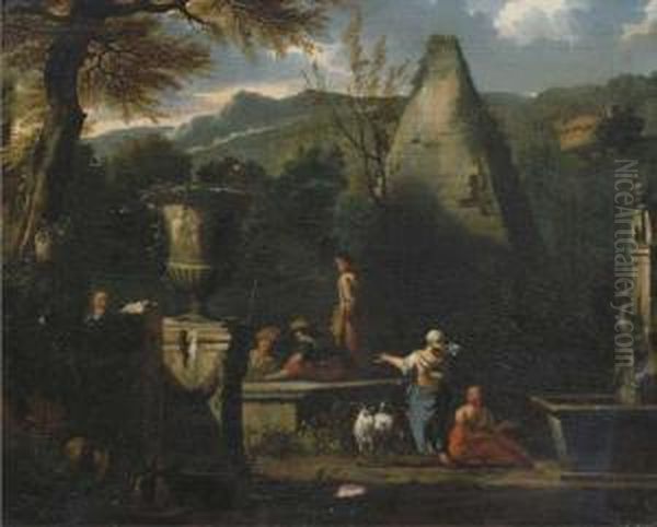 A Capriccio Landscape Oil Painting by Jan van Huchtenburg