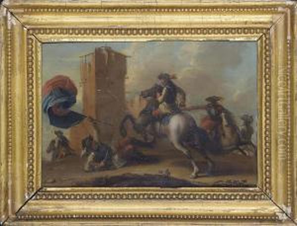 Cavalry Skirmishes Between Turks And Christians Oil Painting by Jan von Huchtenburgh