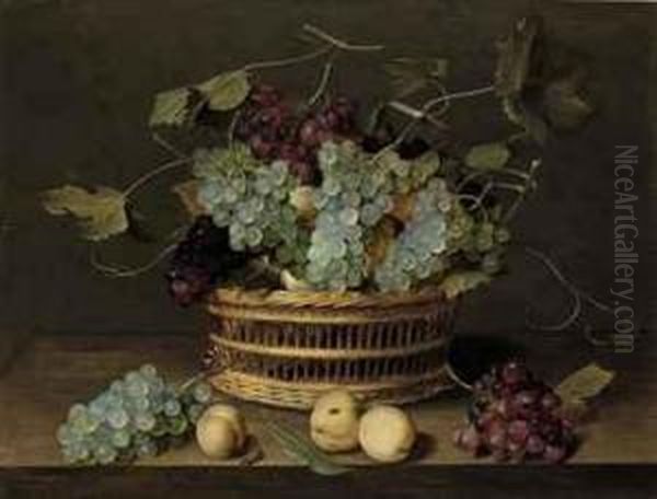 A Basket Of Grapes With Peaches Oil Painting by Jacob van Hulsdonck