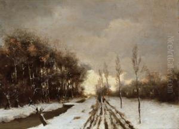 Abendliche Winterlandschaft Oil Painting by Johan Cornelis Van Hulsteijn