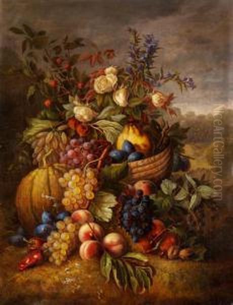 Grosses Fruchte- Undblumenstilleben Oil Painting by Cornelis Johannes Van Hulstijn