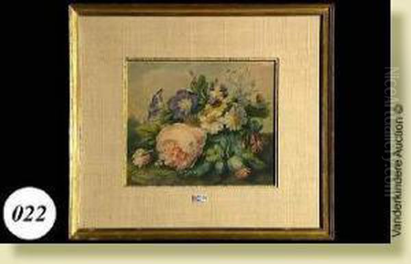 Gerbede Fleurs, Aquarelle Sur Papier. Signee En Bas A Droite C.j. Vanhulstyn. Ecole Hollandaise. Dim.: 24x28 Cm Oil Painting by Cornelis Johannes Van Hulstijn