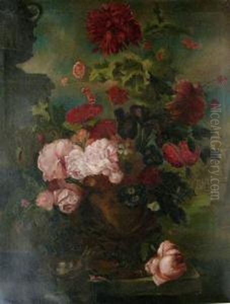 Roses And Chrysanthemums Oil Painting by Jacob van Huysum