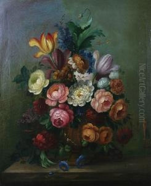 Still Life With Flowers In An Urn On A Ledge Oil Painting by Jacob van Huysum