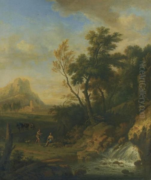 A Italianate Landscape Oil Painting by Jan Van Huysum