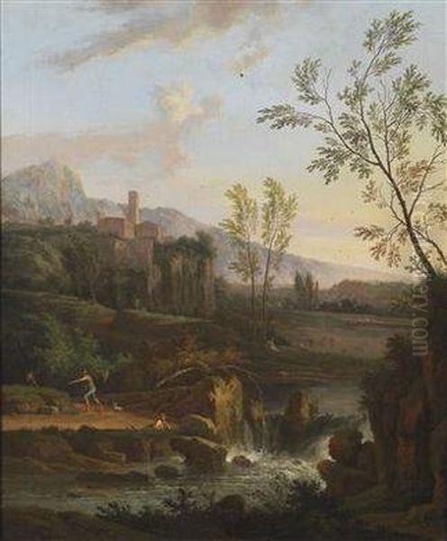 Italian Mountain Landscape Oil Painting by Jan Van Huysum