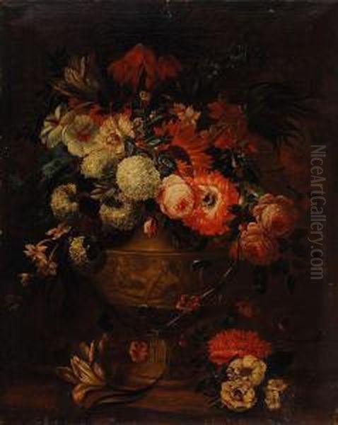 Still Life Of Flowers Oil Painting by Justus van Huysum