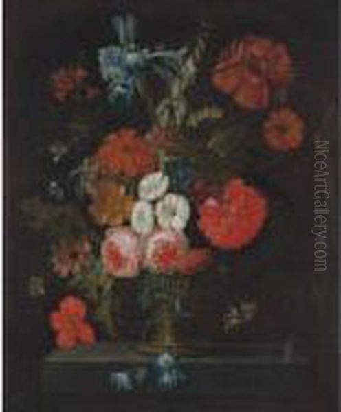 Still Life With Roses Oil Painting by Justus van Huysum