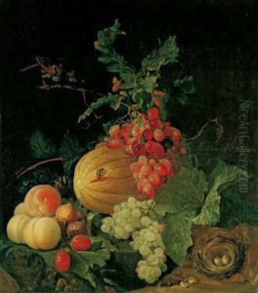 Stillleben Mit Fruchten Und Einem Vogelnest. Oil Painting by Justus van Huysum