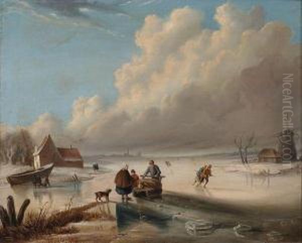 Plage Animee De Pecheurs Oil Painting by Jules Van Imschoot