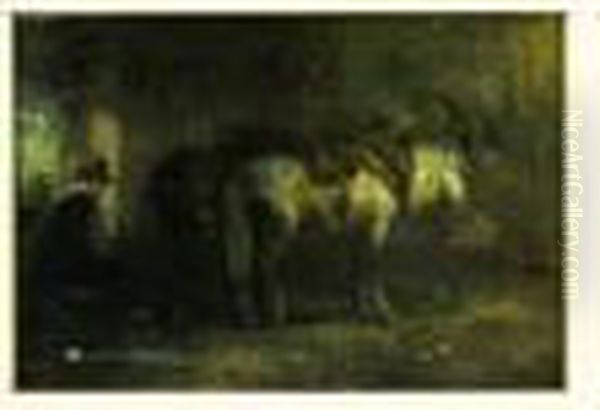 Chevaux Dans Une Ecurie Oil Painting by Hendrik Van Ingen