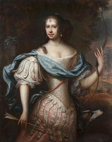 Portrait Of A Lady, Said To Be Frances Theresa Stuart, Duchess Of Richmond (1647/8-1702) As Diana The Huntress Oil Painting by Adrianus Losse Van Isselsteyn I,