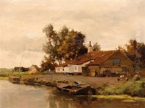 The Embankment Oil Painting by Joseph Gerardus van Jole