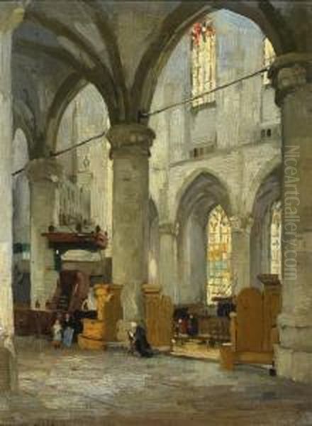 Interior Of The Grote Kerkin The Hague Oil Painting by Joseph Gerardus van Jole