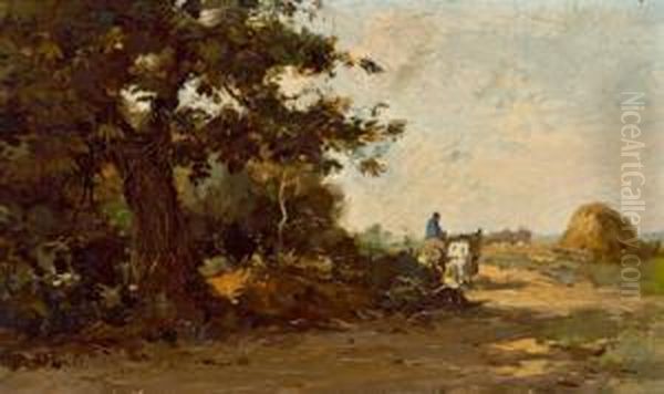 Landschaft Mit Fuhrwerk Oil Painting by Joseph Gerardus van Jole