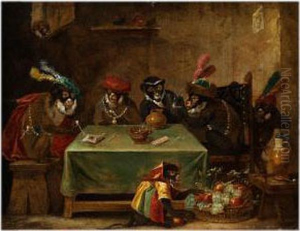 Die Tabak Rauchende Affenrunde Oil Painting by Ferdinand van Kessel