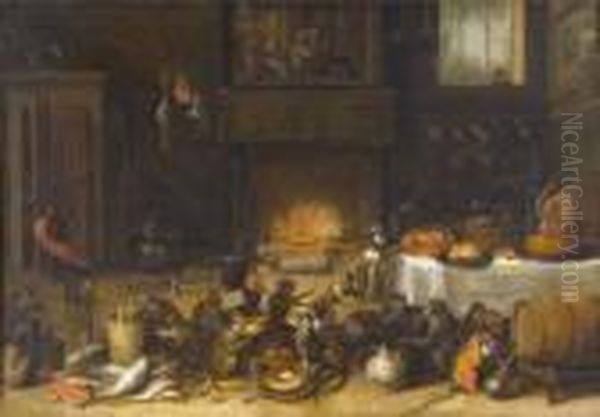 Singerie Dans Une Cuisine Oil Painting by Ferdinand van Kessel