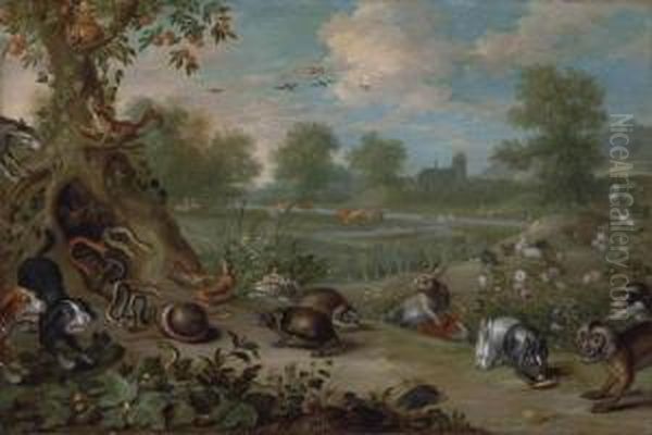 A Scene From Aesop's Fables: The Porcupine And The Snakes Oil Painting by Jan van Kessel