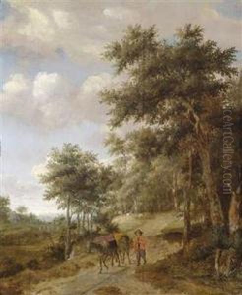 A Peasant With Hinnies On A Woodland Path Oil Painting by Jan van Kessel