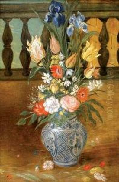 Fleurs Dans Un Vase De Chine. Oil Painting by Jan Iii Van Kessel