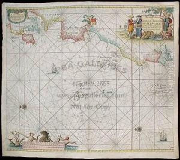 Van Keulen's Chart Of The West Coast Of Europe And Africa, From Scotland South To Gambia. East Is At The Top. A Pictorial Cartouche At Upper Right Depicts Traders Of Various Nationalities; At The Lower Left Is A Scale Of Miles With Mer-people And A Horse. Oil Painting by Johannes van Keulen