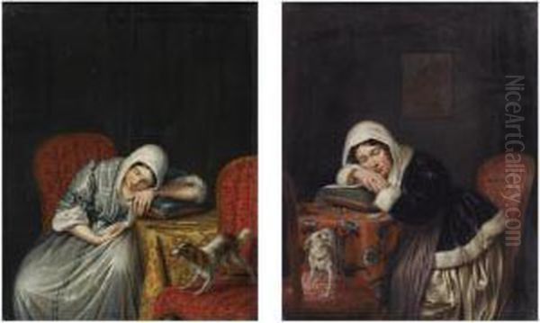 A Sleeping Beauty (a Pair ) Oil Painting by Elisabeth Alida Van Kiers-Haanen