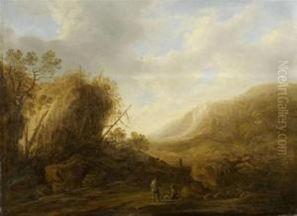 Mountainous Landscape With Walkers Oil Painting by Francis Van Knibbergen