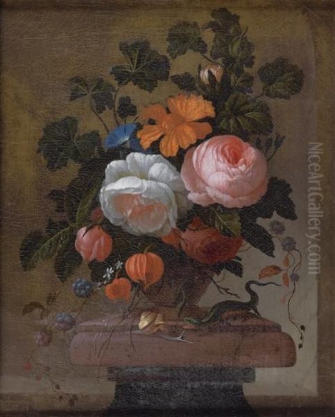 Bouquet De Fleurs Sur Un Entablement Avec Un Lezard Et Un
Escargot Oil Painting by Philip Van Kouwenbergh