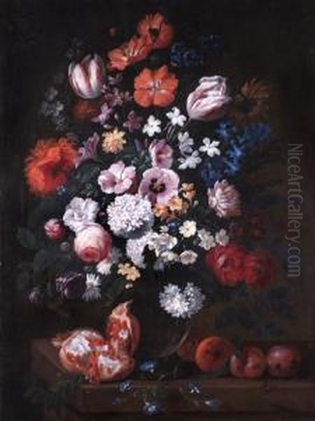 Grosses Blumenstilleben Mit Granatapfel Oil Painting by Philip Van Kouwenbergh