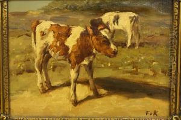 Twee Kalfjes Oil Painting by Fedor Van Kregten