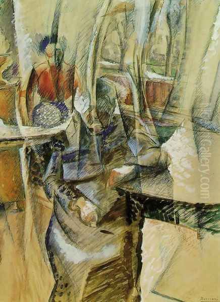 Interior with Two Female Figures Oil Painting by Umberto Boccioni