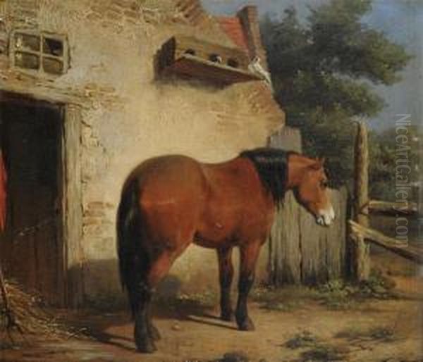 Horse Near The Stable Oil Painting by Jean Louis van Kuyck