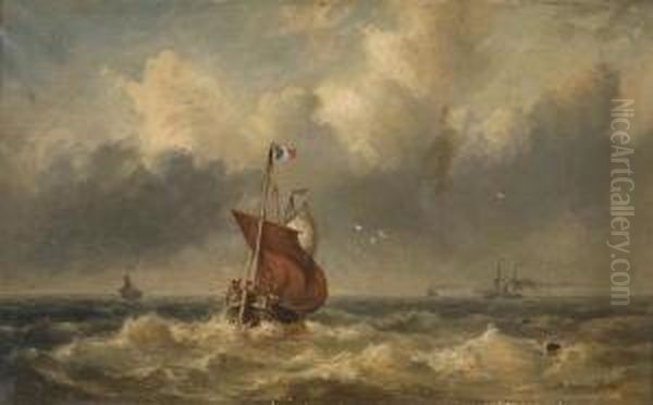 Ships At Sea Oil Painting by Bartol Wilhelm Van Laar