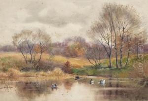 The 
Duck Pond In Autumn Oil Painting by Alexander Theobald Van Laer